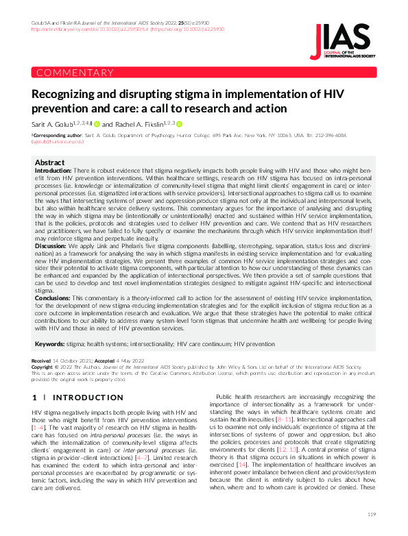 (PDF) Recognizing and disrupting stigma in implementation of HIV ...