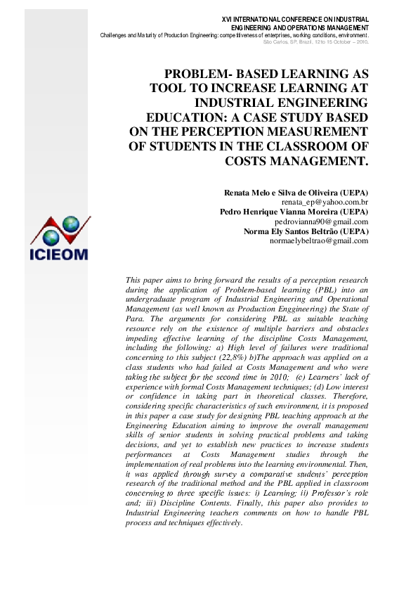 (PDF) Problem-Based Learning as Tool to Increase Learning at Industrial ...