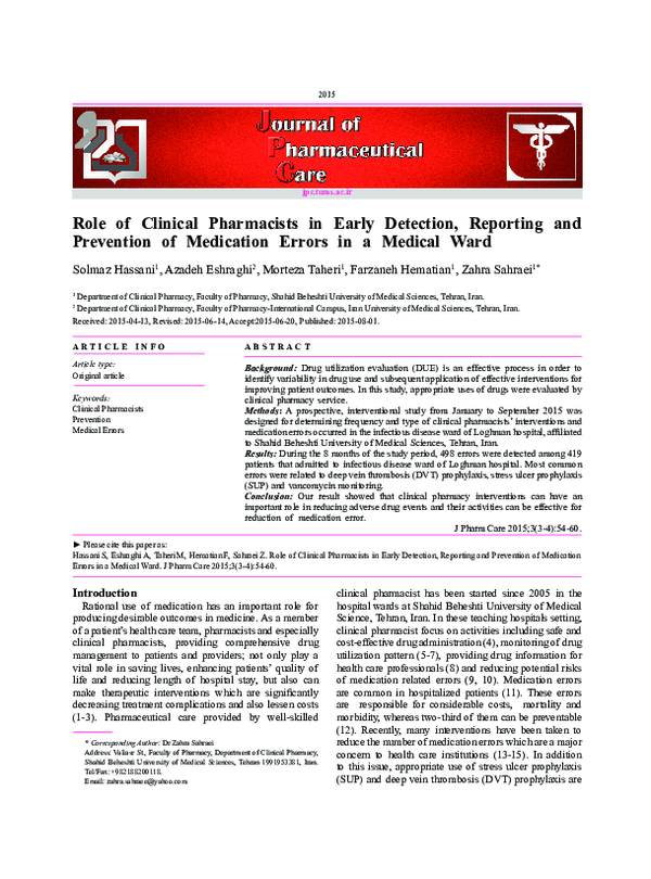 (PDF) Role of Clinical Pharmacists in Early Detection, Reporting and ...