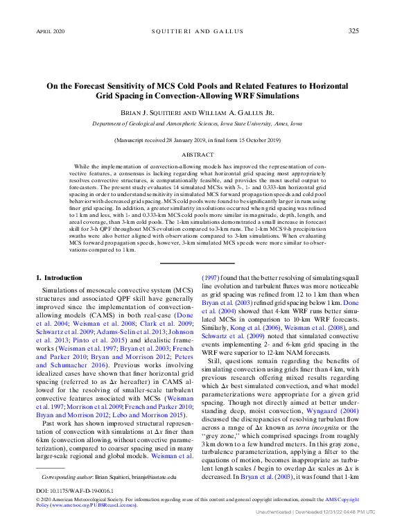 (PDF) On the Forecast Sensitivity of MCS Cold Pools and Related ...