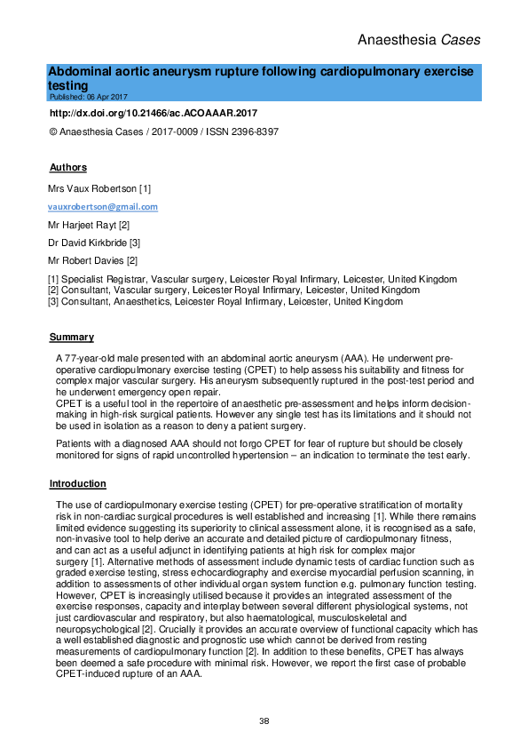 (PDF) Abdominal aortic aneurysm rupture following cardiopulmonary ...