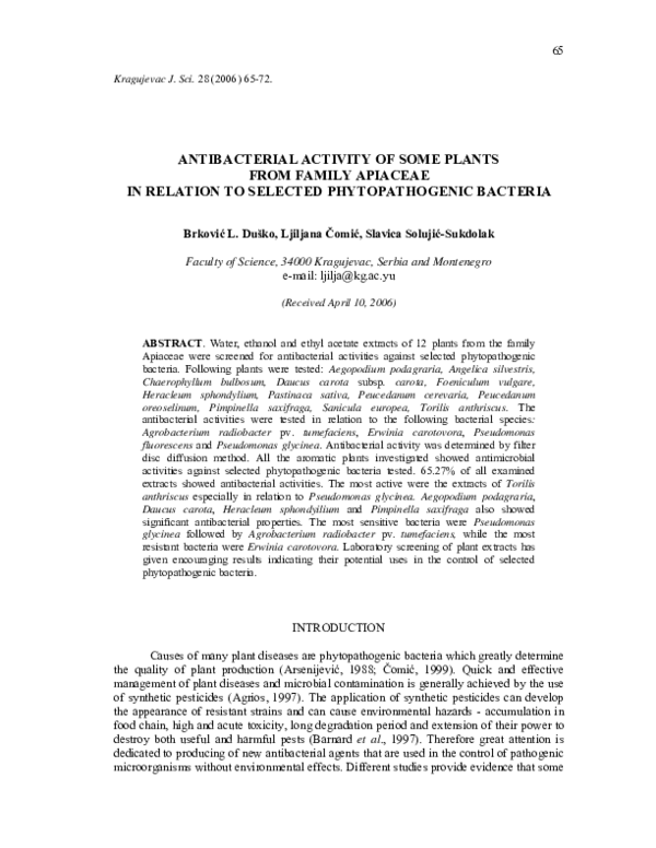 (PDF) Antibacterial activity of some plants from family Apiaceae in ...