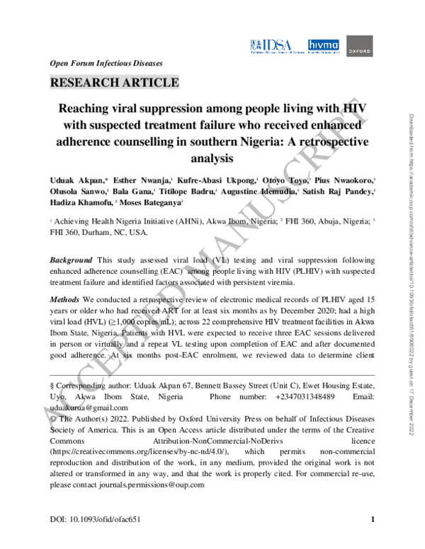 (PDF) Reaching Viral Suppression Among People With HIV With Suspected ...