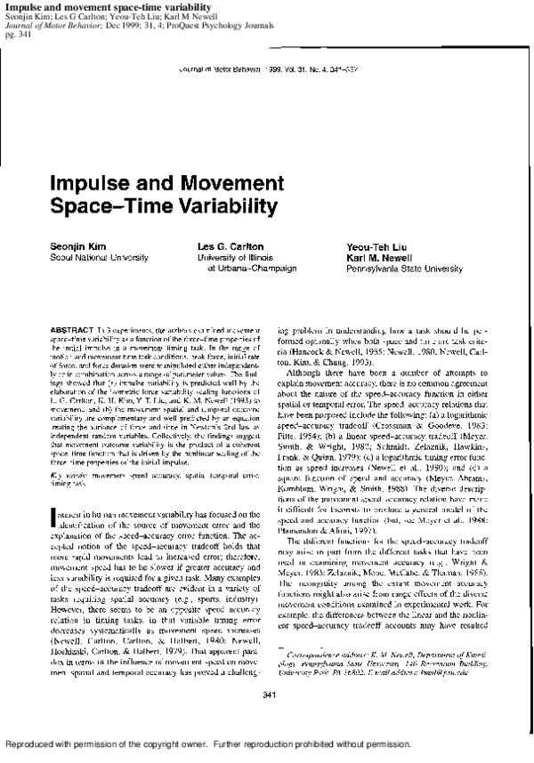 (PDF) Impulse and Movement Space—Time Variability