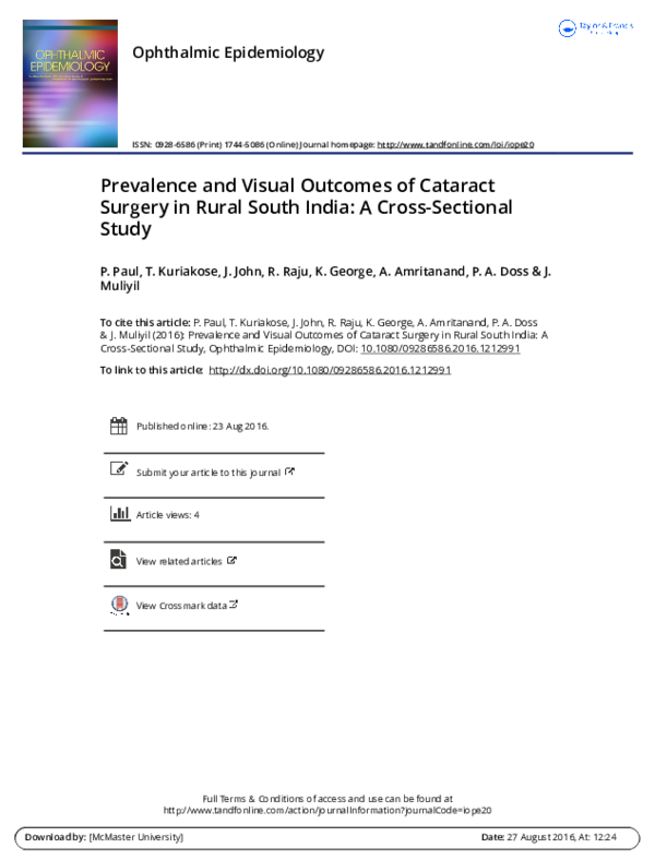 (PDF) Prevalence and Visual Outcomes of Cataract Surgery in Rural South ...