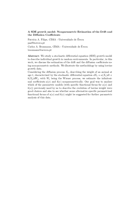 (PDF) A SDE growth model: Nonparametric Estimation of the Drift and the ...