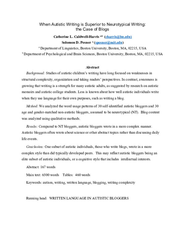 (DOC) When Autistic Writing is Superior to Neurotypical Writing: the ...