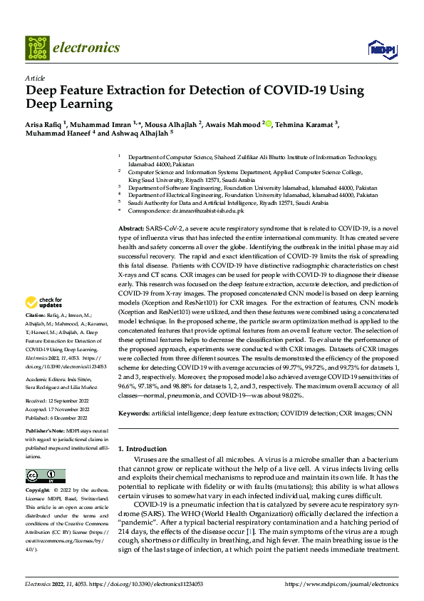 (PDF) Deep Feature Extraction for Detection of COVID-19 Using Deep Learning