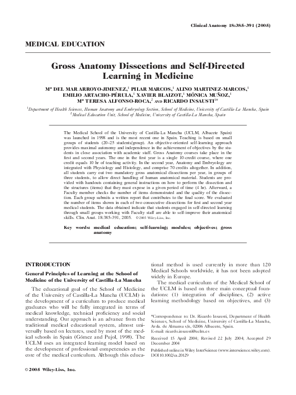 (PDF) Gross anatomy dissections and self-directed learning in medicine