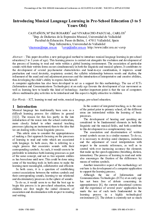 (PDF) Introducing Musical Language Learning in Pre-School Education (3 ...