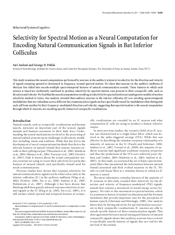 (PDF) Selectivity for Spectral Motion as a Neural Computation for ...