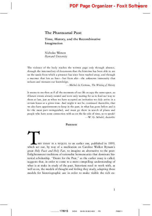 (PDF) Nicholas Watson Phantasmal Past Time History and the ...