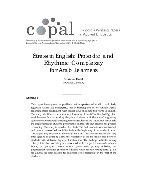 (PDF) Stress in English: Prosodic and rhythmic complexity for Arab learners