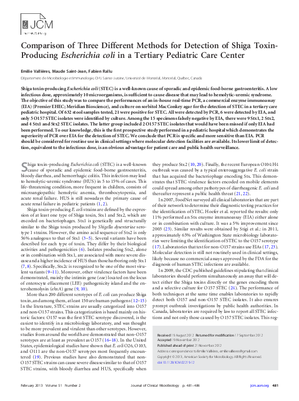 (PDF) Comparison of Three Different Methods for Detection of Shiga ...