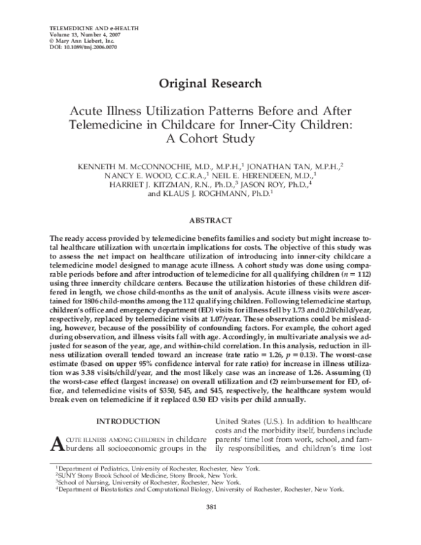 (PDF) Acute Illness Utilization Patterns Before and After Telemedicine ...