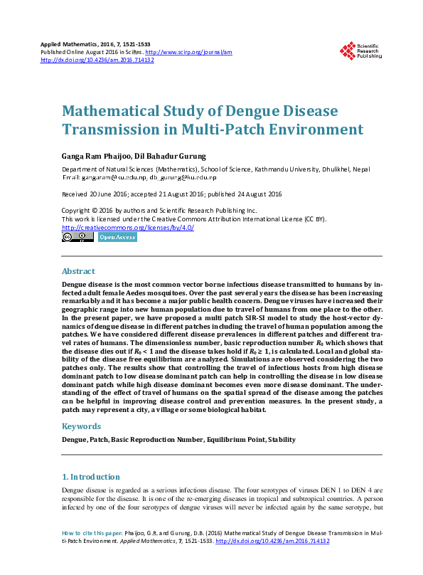 (PDF) Mathematical Study of Dengue Disease Transmission in Multi-Patch ...