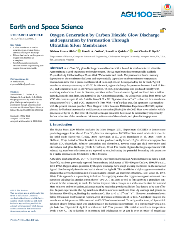 (PDF) Oxygen Generation by Carbon Dioxide Glow Discharge and Separation ...