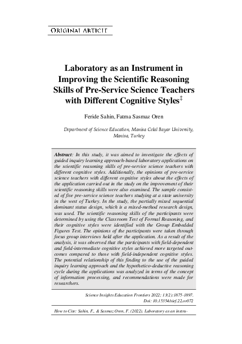 (PDF) Laboratory as an Instrument in Improving the Scientific Reasoning ...