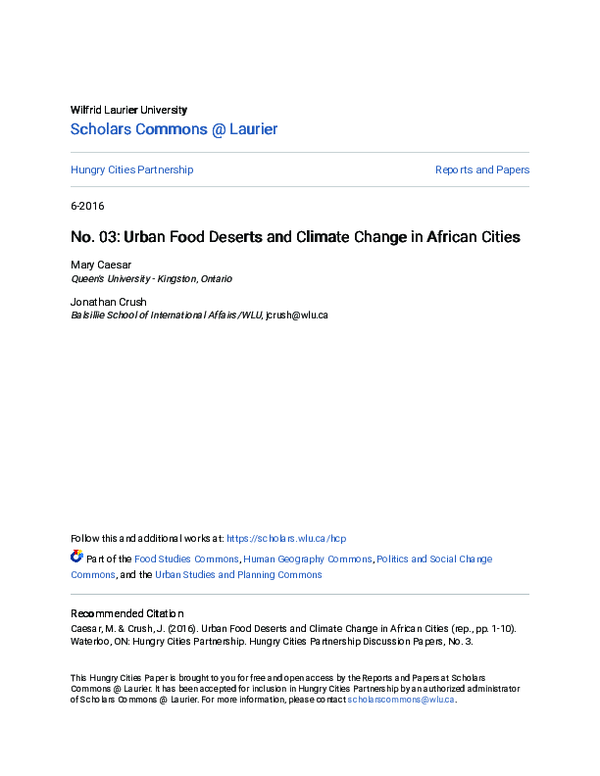 (PDF) No. 03: Urban Food Deserts and Climate Change in African Cities ...