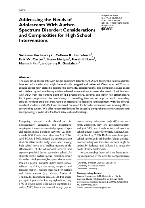(PDF) Addressing the Needs of Adolescents With Autism Spectrum Disorder