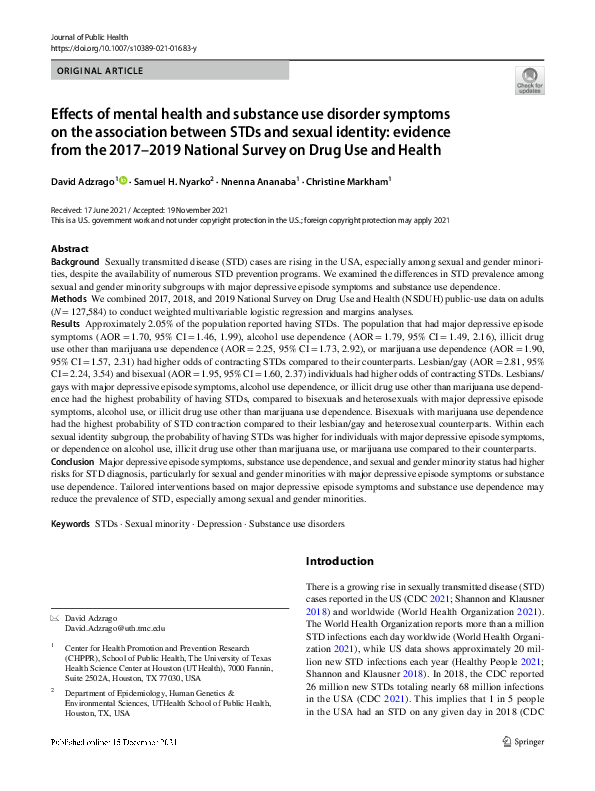 (PDF) Effects of mental health and substance use disorder symptoms on ...