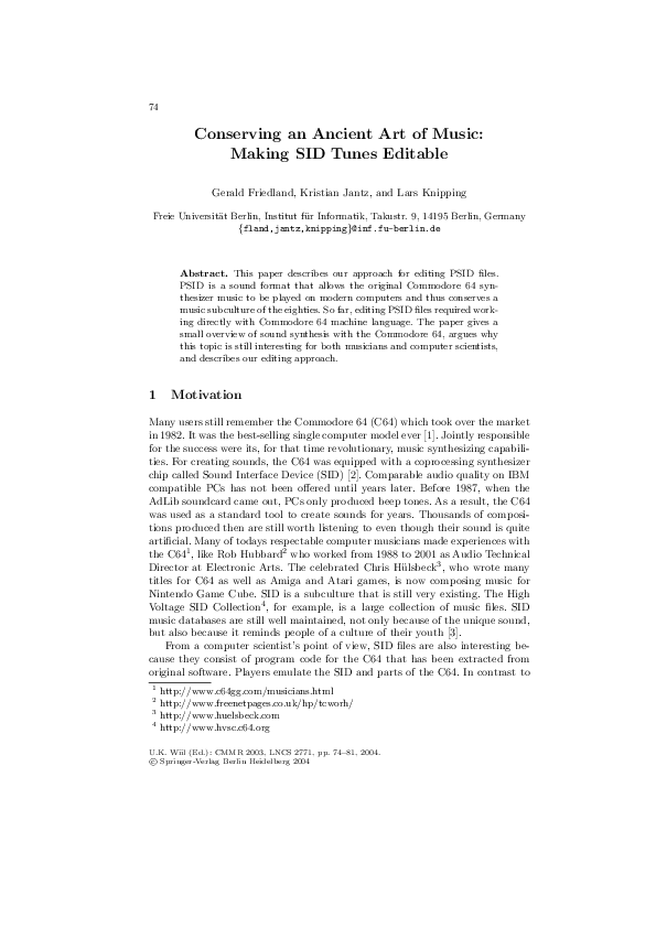 Conserving an Ancient Art of Music: Making SID Tunes Editable