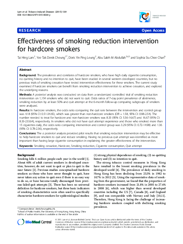 (PDF) Effectiveness of smoking reduction intervention for hardcore smokers