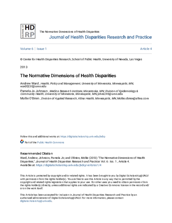 (PDF) The Normative Dimensions of Health Disparities