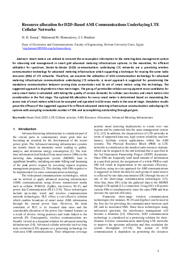 (PDF) Resource allocation for D2D-Based AMI Communications Underlaying ...