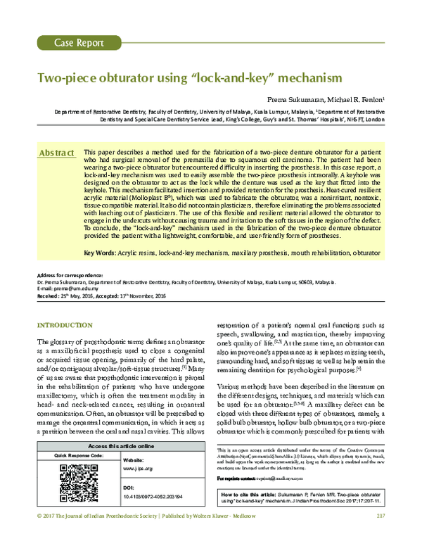 (PDF) Two-piece obturator using “lock-and-key” mechanism