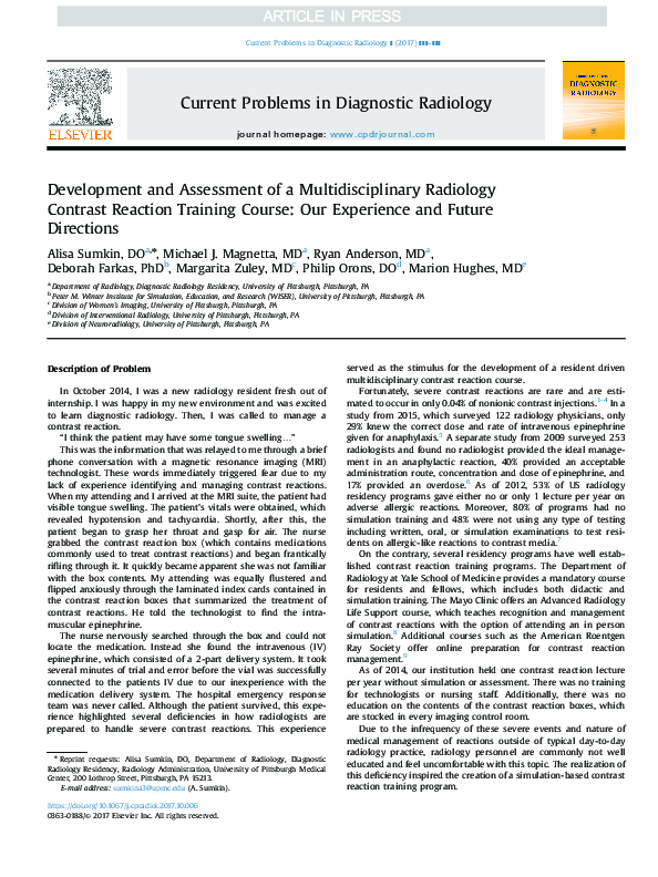 (PDF) Development and Assessment of a Multidisciplinary Radiology ...