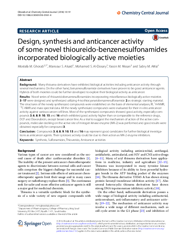 (PDF) Design, synthesis and anticancer activity of some novel ...
