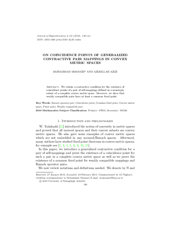 (PDF) On Coincidence Points of Generalized Contractive Pair Mappings in ...