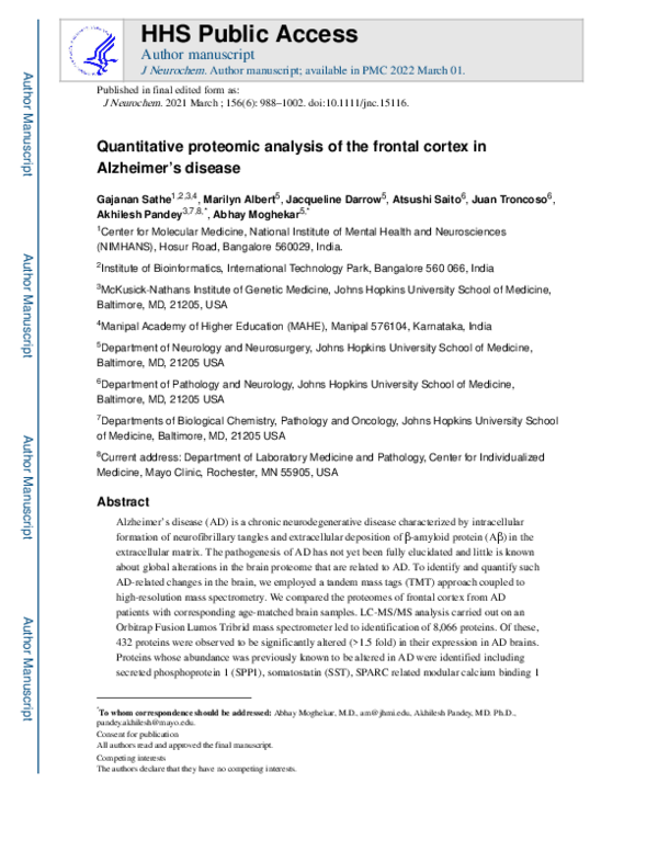(PDF) Quantitative proteomic analysis of the frontal cortex in ...