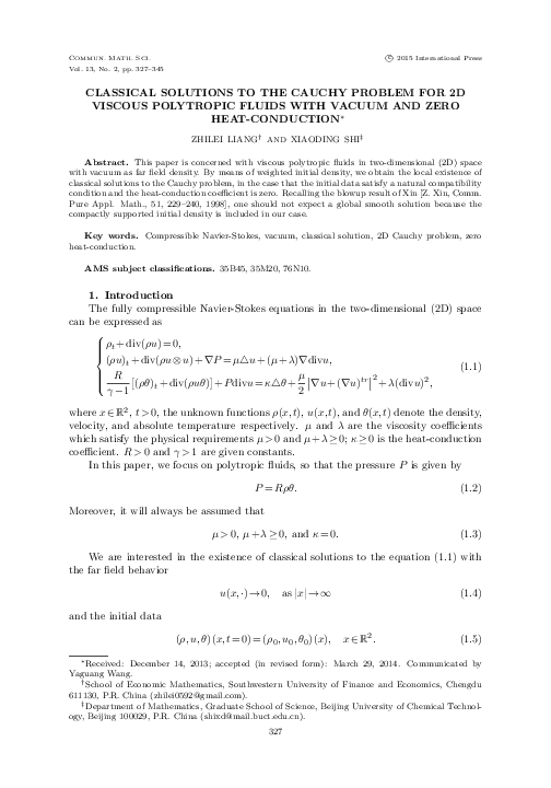 (PDF) Classical solutions to the Cauchy problem for 2D viscous ...