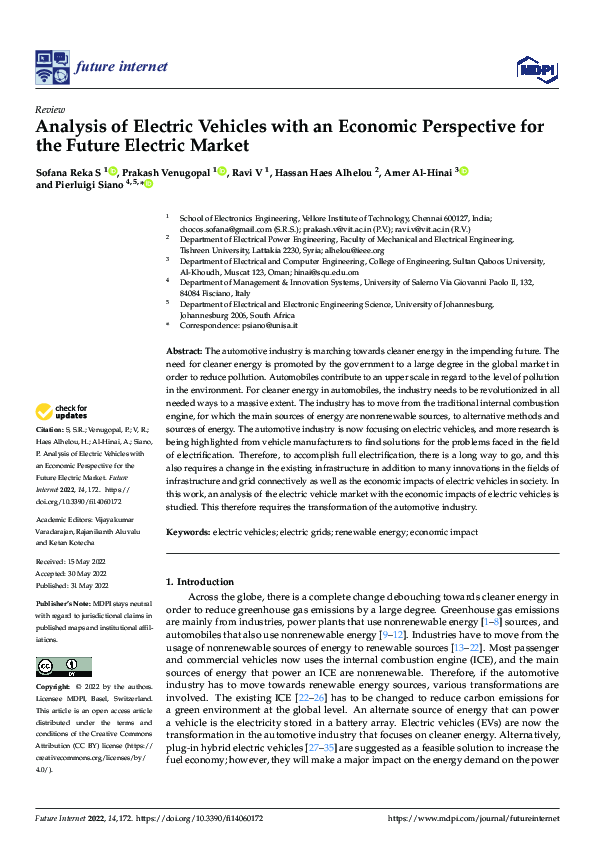 (PDF) Analysis of Electric Vehicles with an Economic Perspective for ...