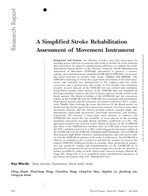 (PDF) A Simplified Stroke Rehabilitation Assessment of Movement Instrument
