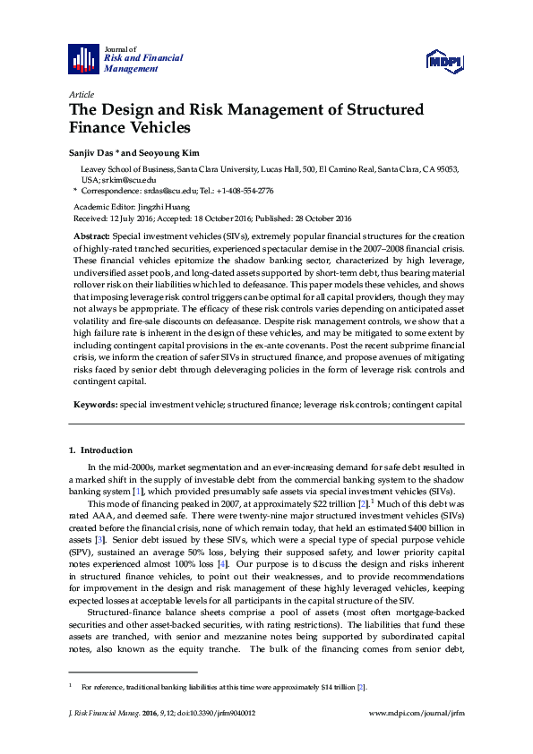 (PDF) The Design of Structured Finance Vehicles Sanjiv Das Academia.edu