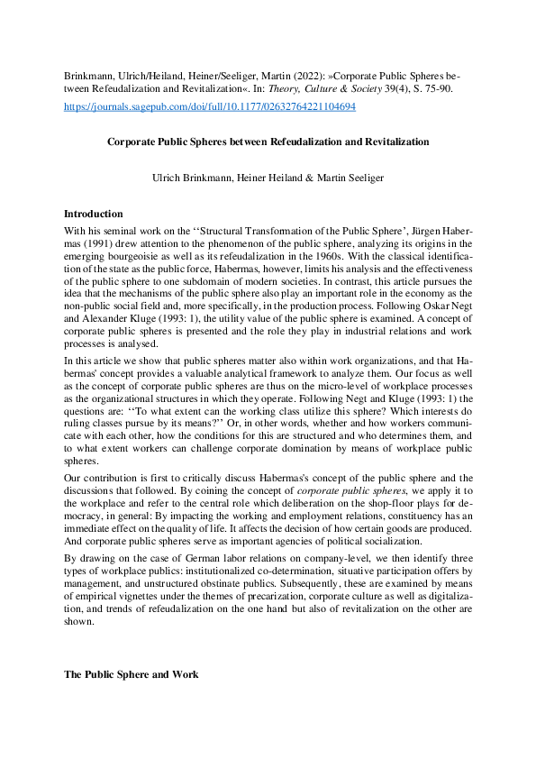 (PDF) Corporate Public Spheres between Refeudalization and