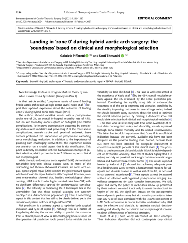(PDF) Landing in ‘zone 0’ during hybrid aortic arch surgery: the ...