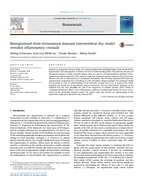 (PDF) Bioengineered three-dimensional diseased intervertebral disc ...