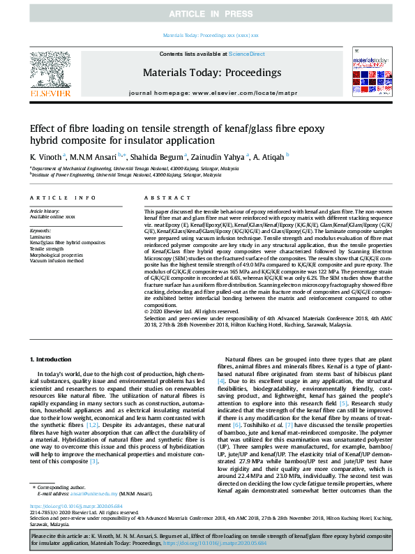 (PDF) Effect of fibre loading on tensile strength of kenaf/glass fibre ...