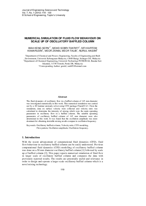 (PDF) Numerical Simulation of Fluid Flow Behaviour On Scale Up Of ...