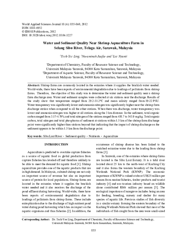 (PDF) Water and Sediment Quality Near Shrimp Aquaculture Farm in Selang ...