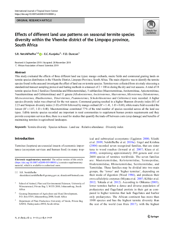 (PDF) Effects of different land use patterns on seasonal termite ...