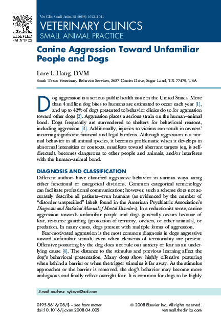 (PDF) Canine Aggression Toward Unfamiliar People and Dogs