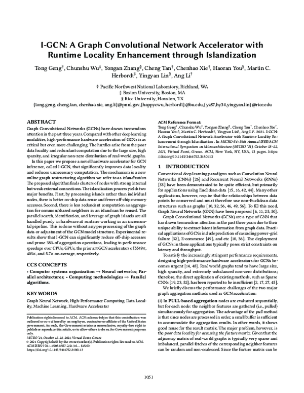 (PDF) I-GCN: A Graph Convolutional Network Accelerator with Runtime ...