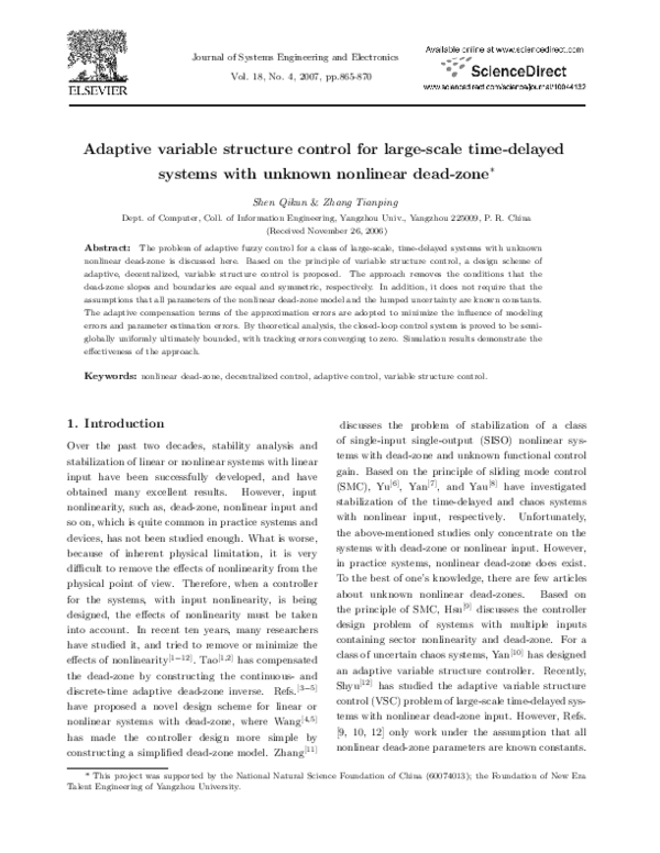 (PDF) Adaptive variable structure control for large-scale time-delayed ...
