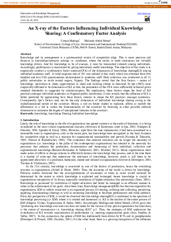 (PDF) An X-ray of the Factors Influencing Individual Knowledge Sharing ...