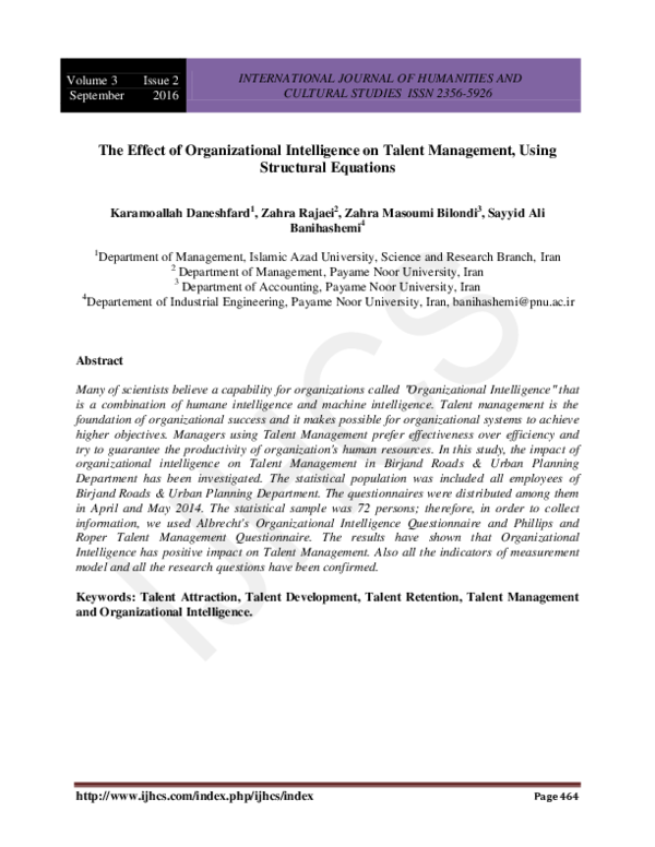 (PDF) The Effect of Organizational Intelligence on Talent Management ...